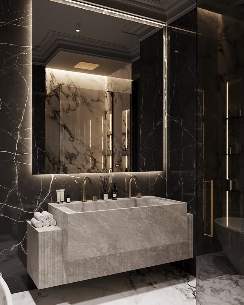 Marble wash basin (counter top) installation in Qatar