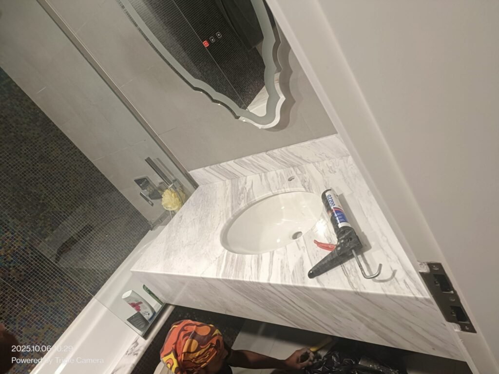 Marble wash basin (counter top) installation in Qatar