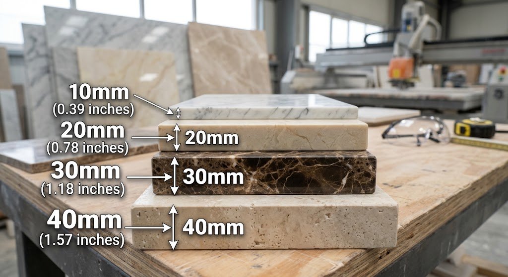 Marble ThicknessMarble is available in different thicknesses.